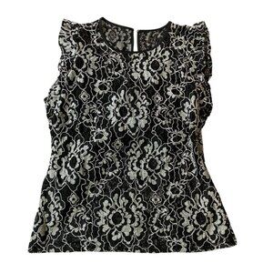 NWT White House Black Market Lace Top Sleeveless High Neck Floral Pattern Size 6